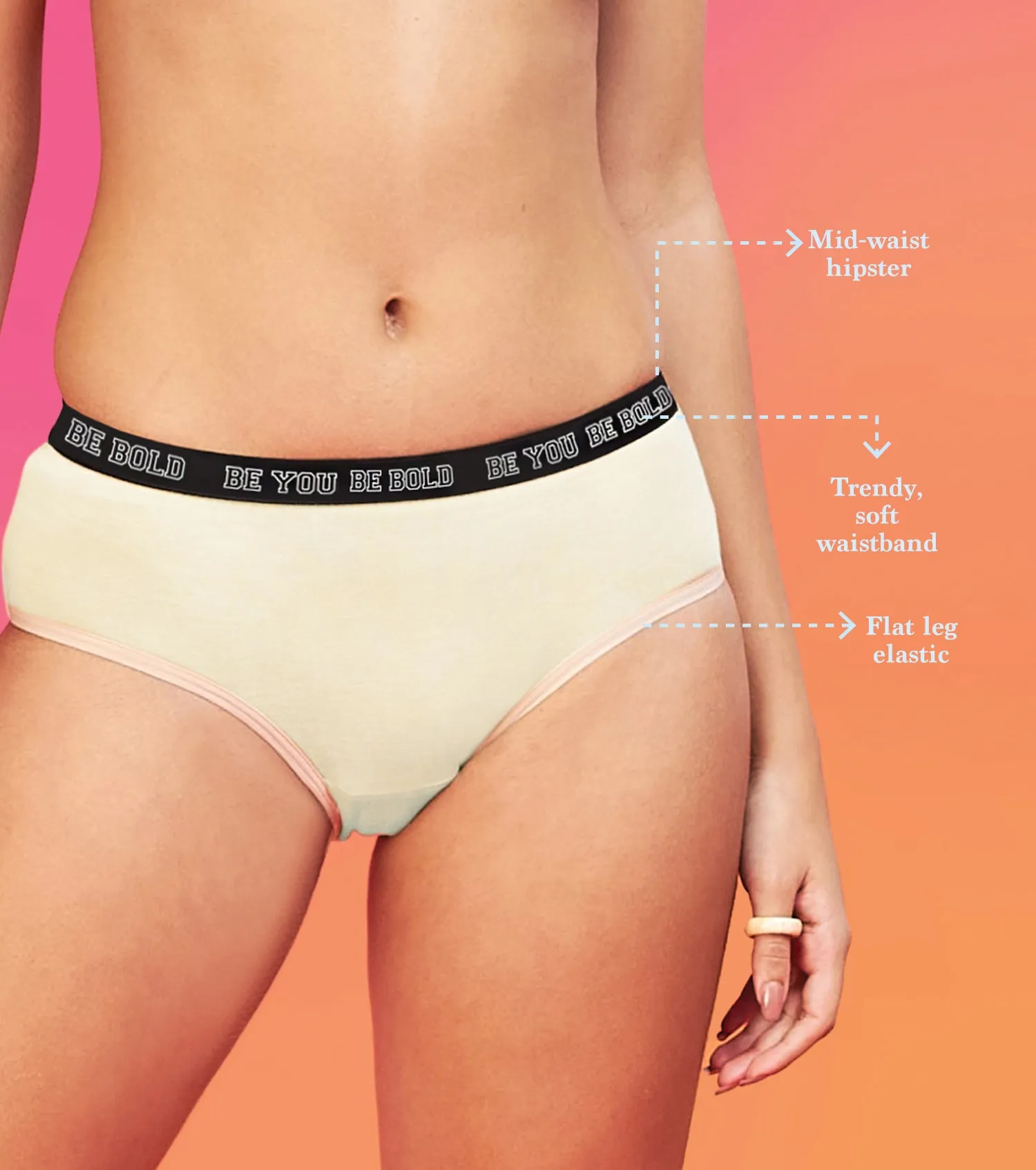 Enamor XO Mid-Rise Toasted Almond Solid Hipster Panty - Sabrina