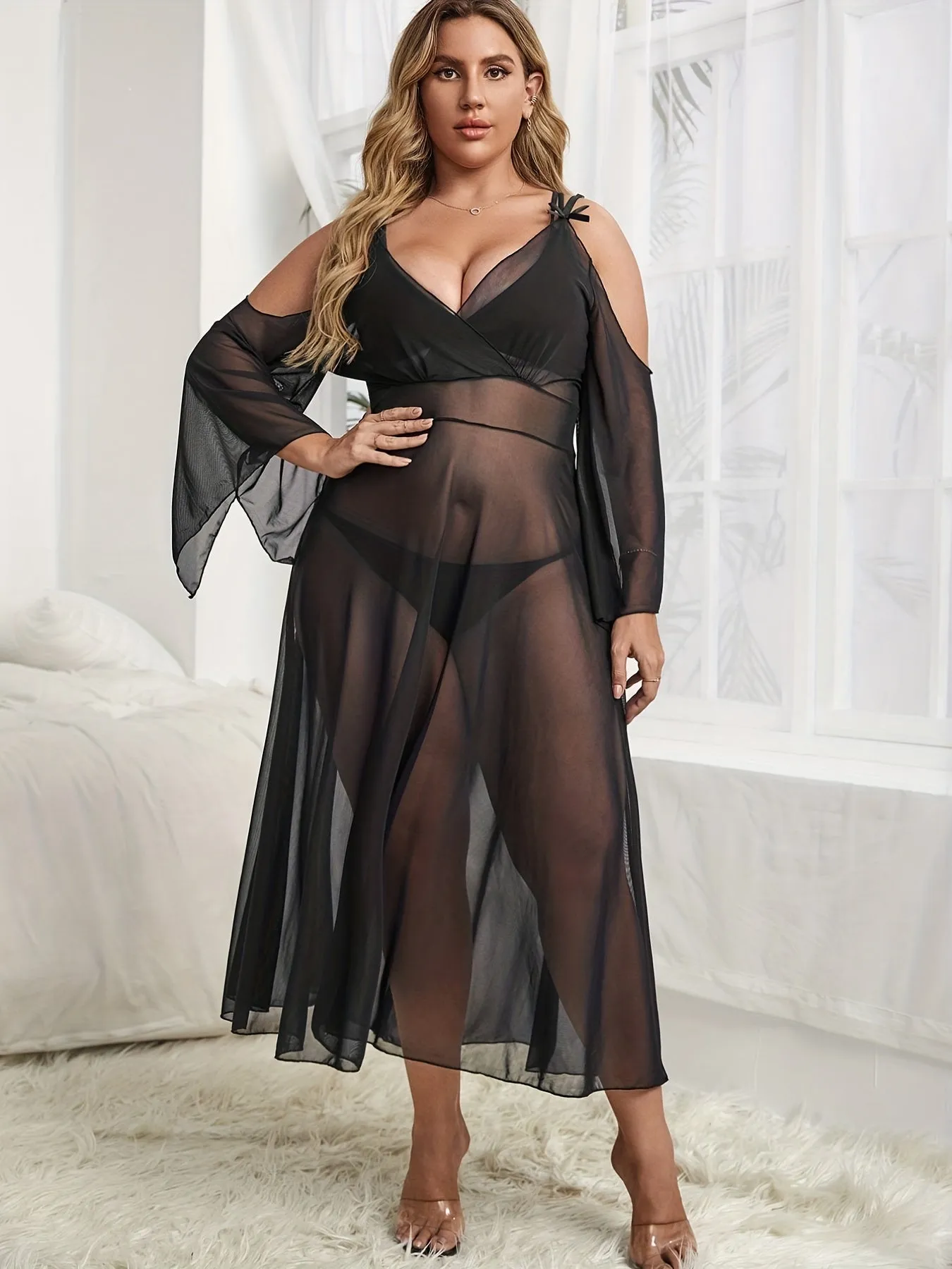 Feminine Elegance Plus Size Cold Shoulder Lingerie Dress