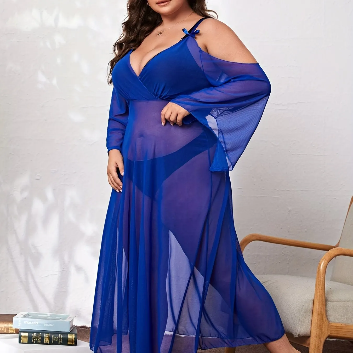 Feminine Elegance Plus Size Cold Shoulder Lingerie Dress