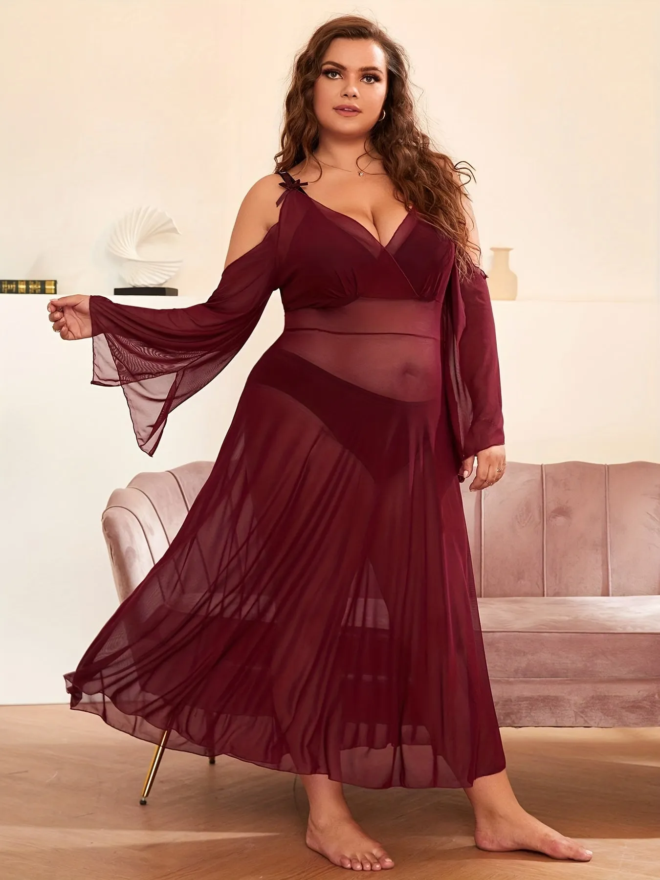 Feminine Elegance Plus Size Cold Shoulder Lingerie Dress