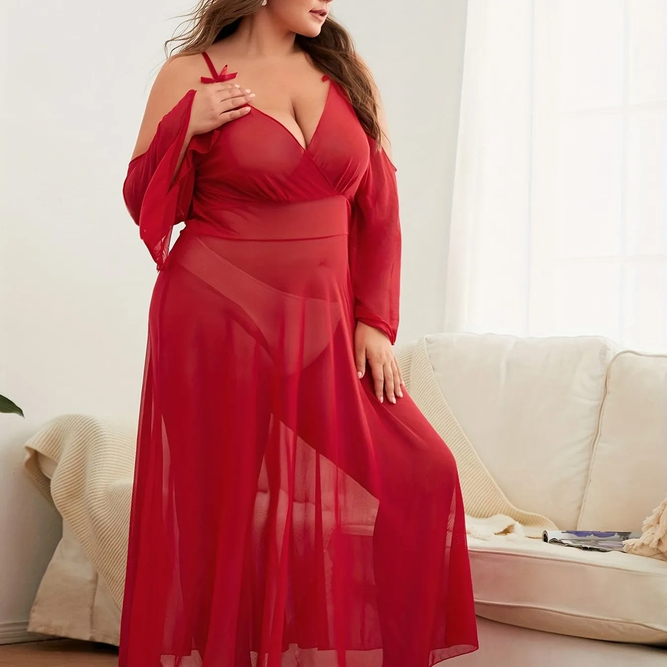 Feminine Elegance Plus Size Cold Shoulder Lingerie Dress