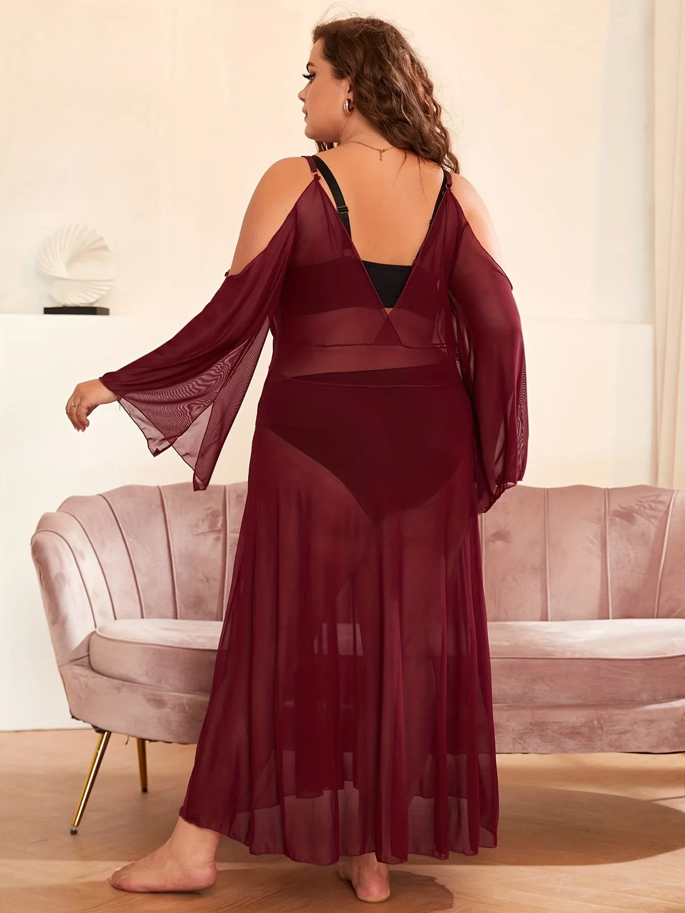 Feminine Elegance Plus Size Cold Shoulder Lingerie Dress