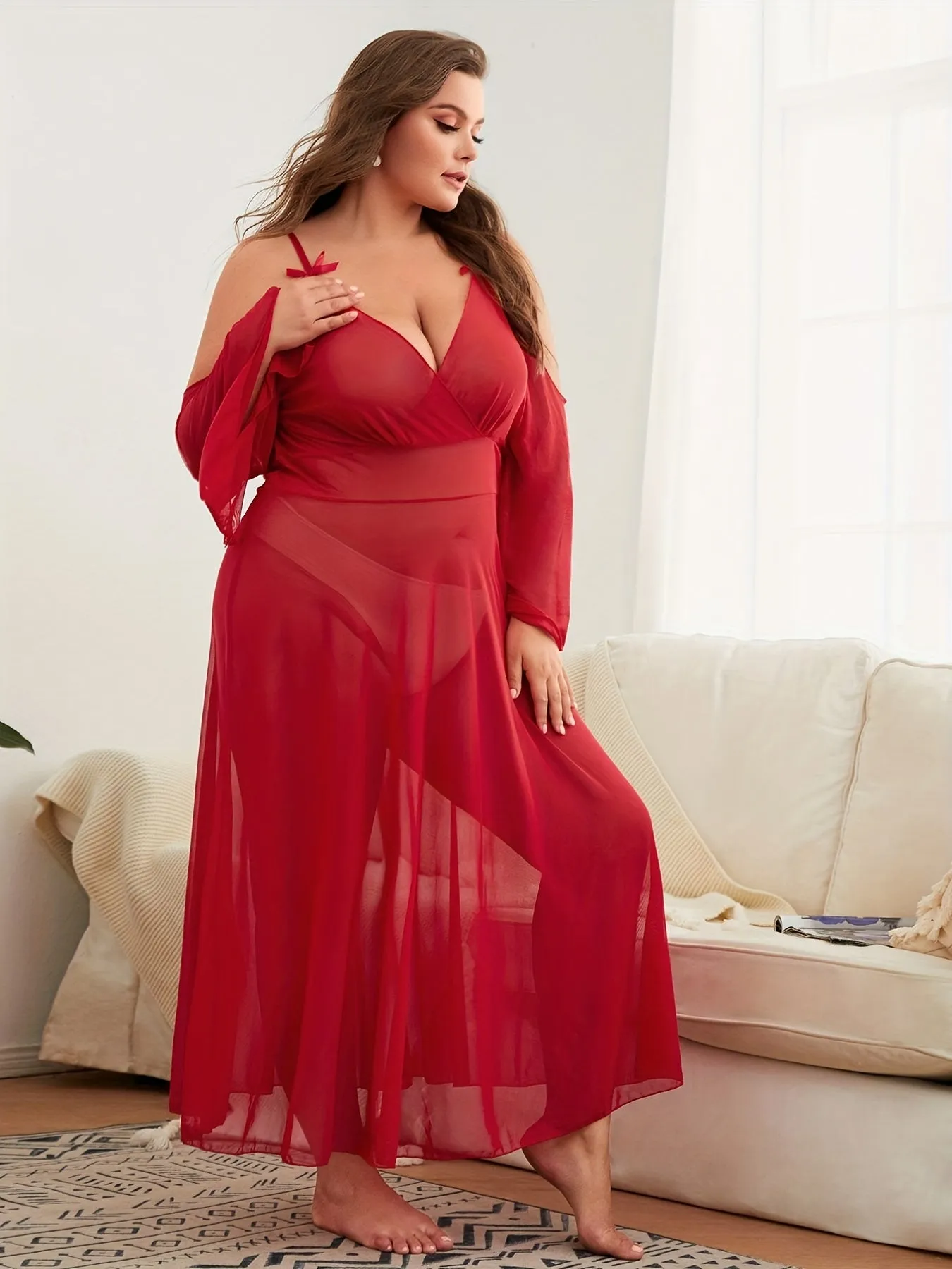 Feminine Elegance Plus Size Cold Shoulder Lingerie Dress