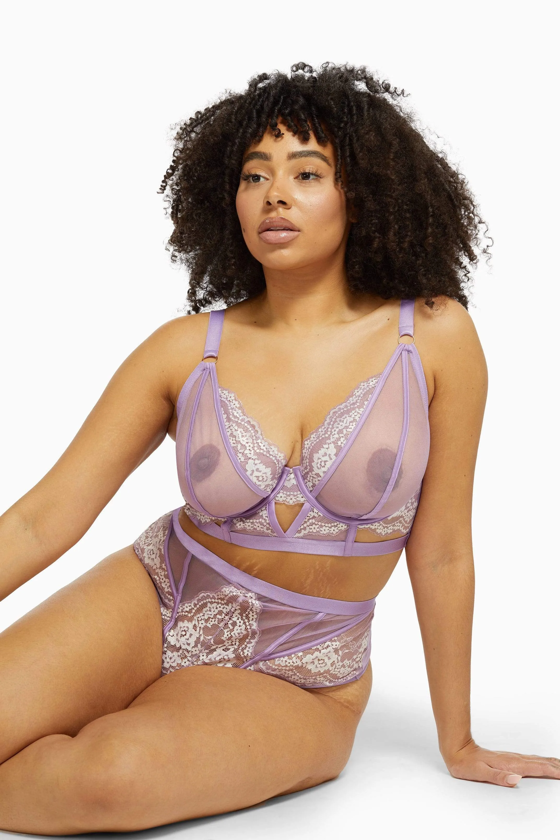 Fenella Lace and Net Longline Bra Curve