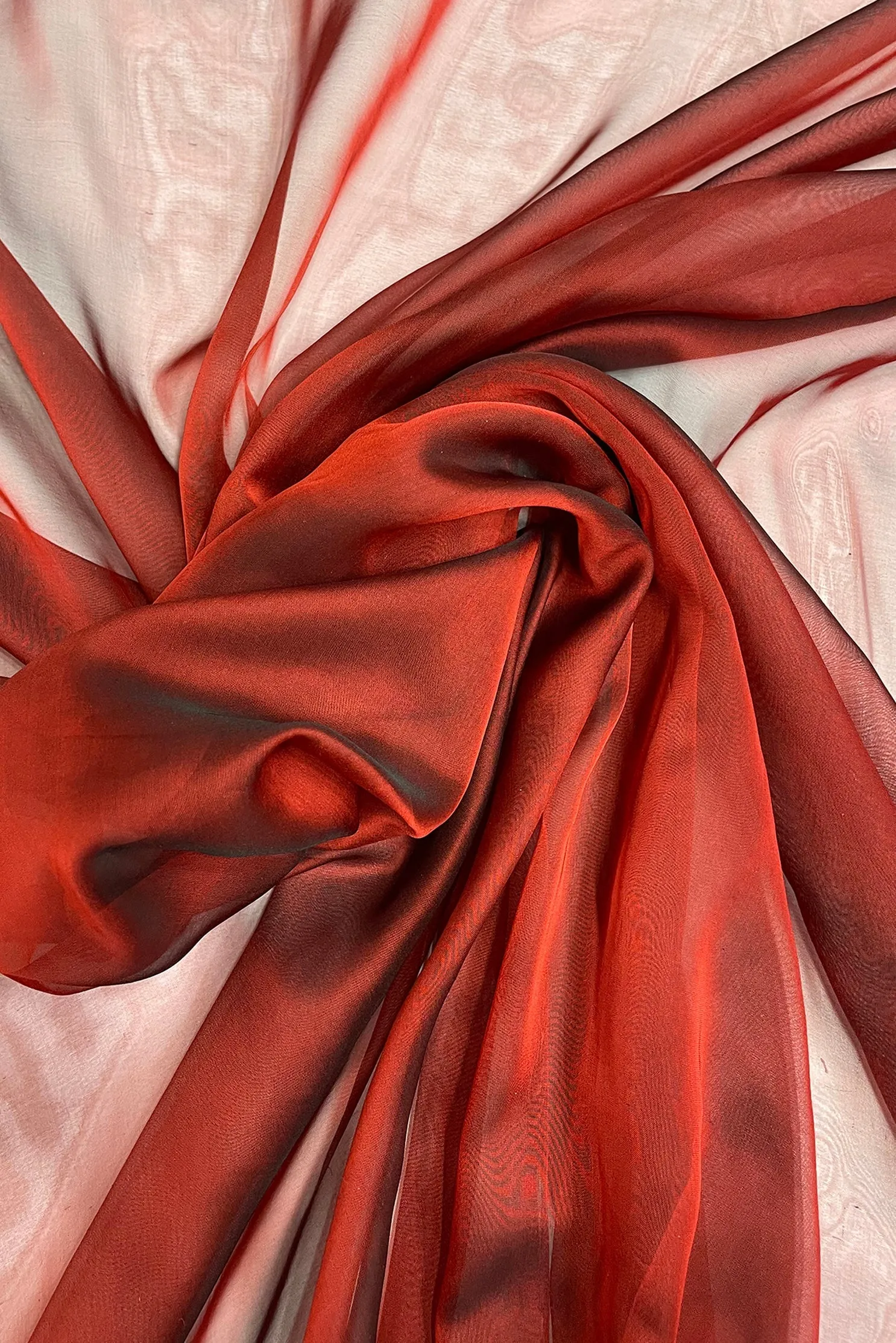 Firey Red Iridescent Silk Chiffon