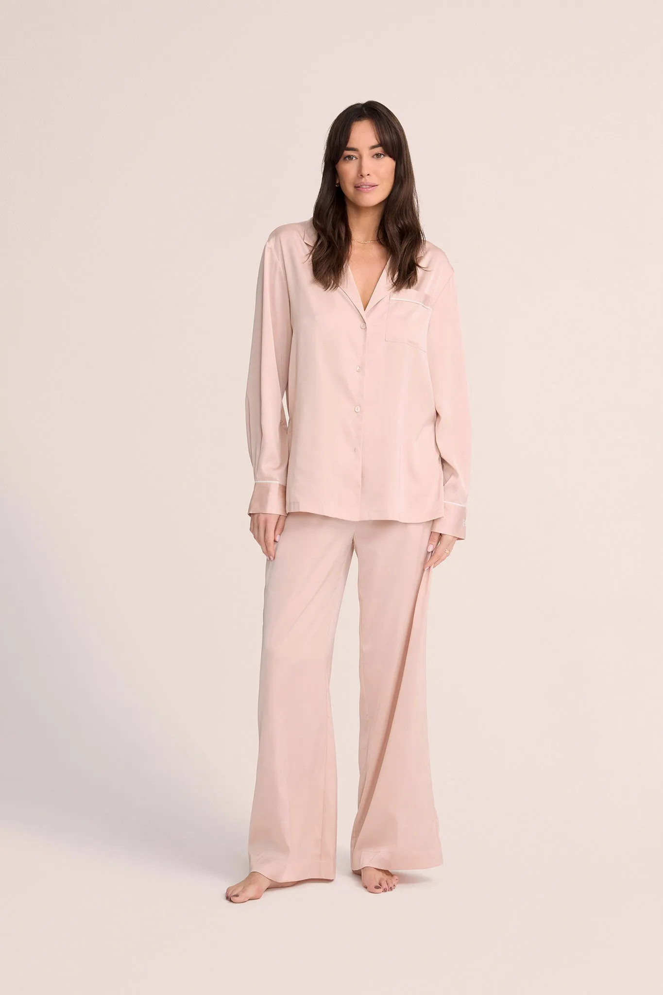 Grace Lounge Pyjama Set - Blush with White Piping