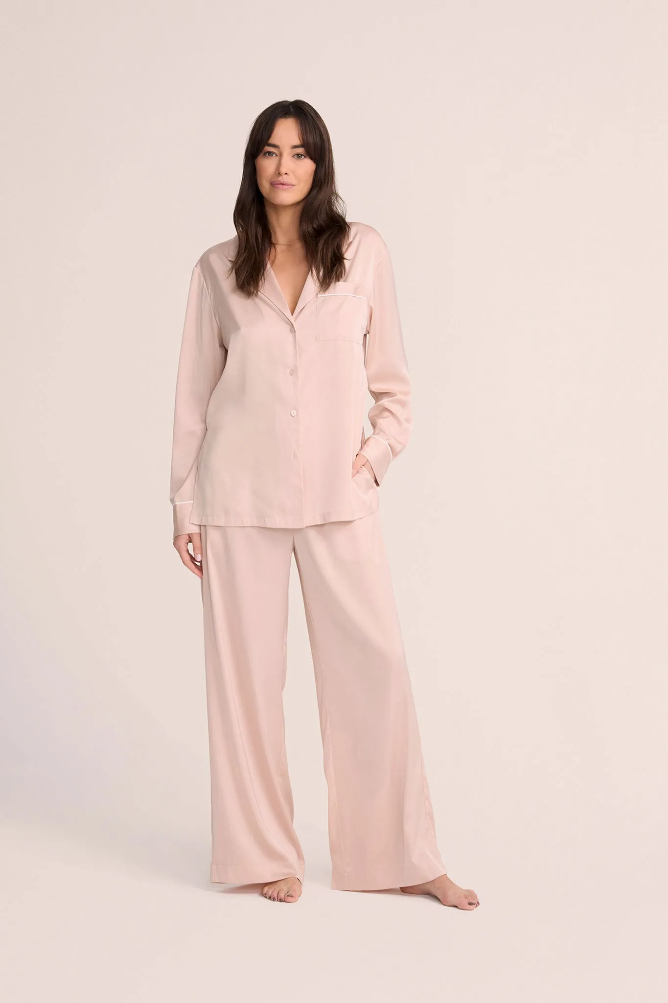 Grace Lounge Pyjama Set - Blush with White Piping