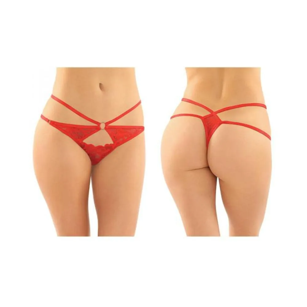 Jasmine Strappy Lace Thong With Front Keyhole Cutout 6-pack L/xl Red