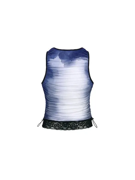 Lisa Watercolour Sprayed Logo Shirring Top | Navy