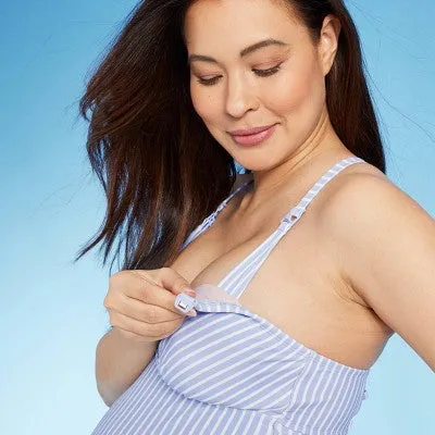 New - Candy Striper One Piece Maternity Swimsuit - Isabel Maternity by Ingrid & Isabel Blue Striped XL