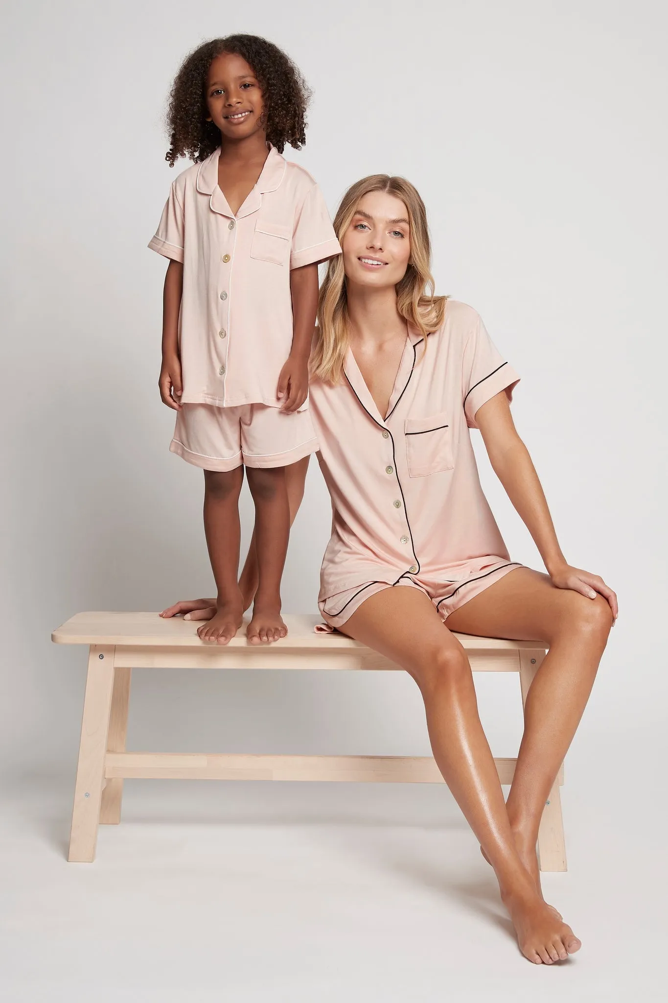 Petra Tencel™ Kids Pyjama Set - Blush with White Piping