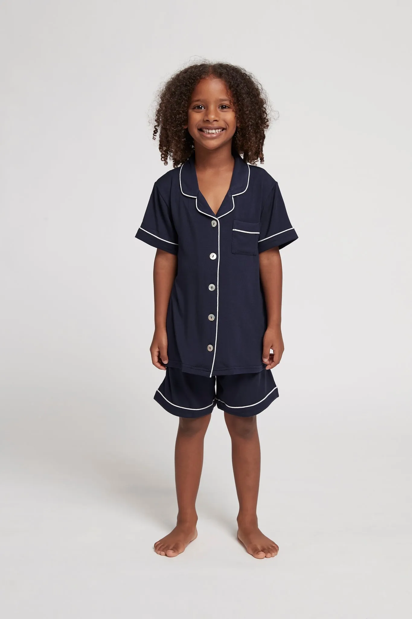 Petra Tencel™ Kids Pyjama Set - Navy with White Piping