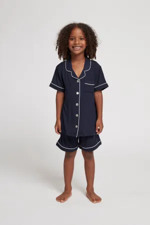 Petra Tencel™ Kids Pyjama Set - Navy with White Piping