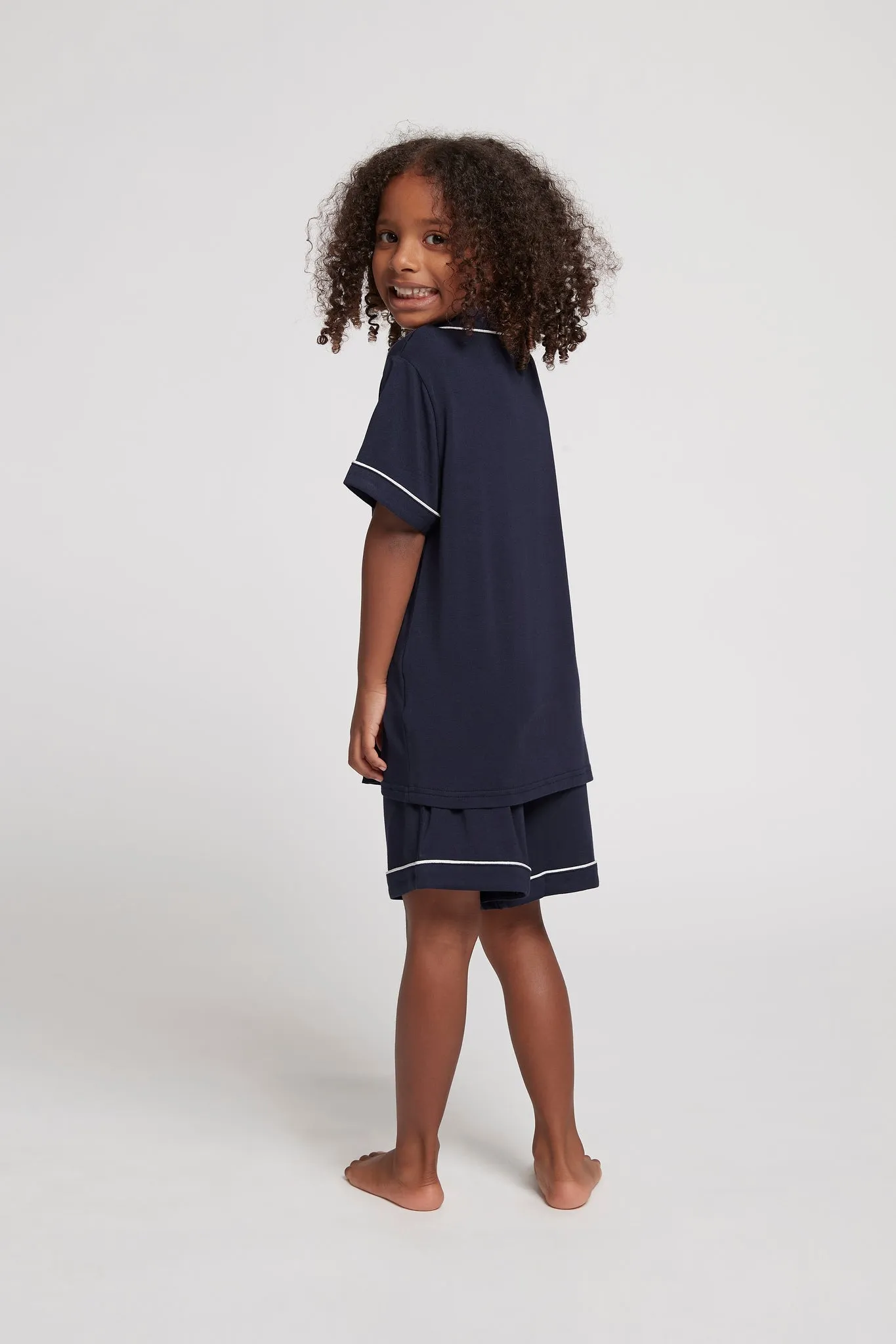 Petra Tencel™ Kids Pyjama Set - Navy with White Piping