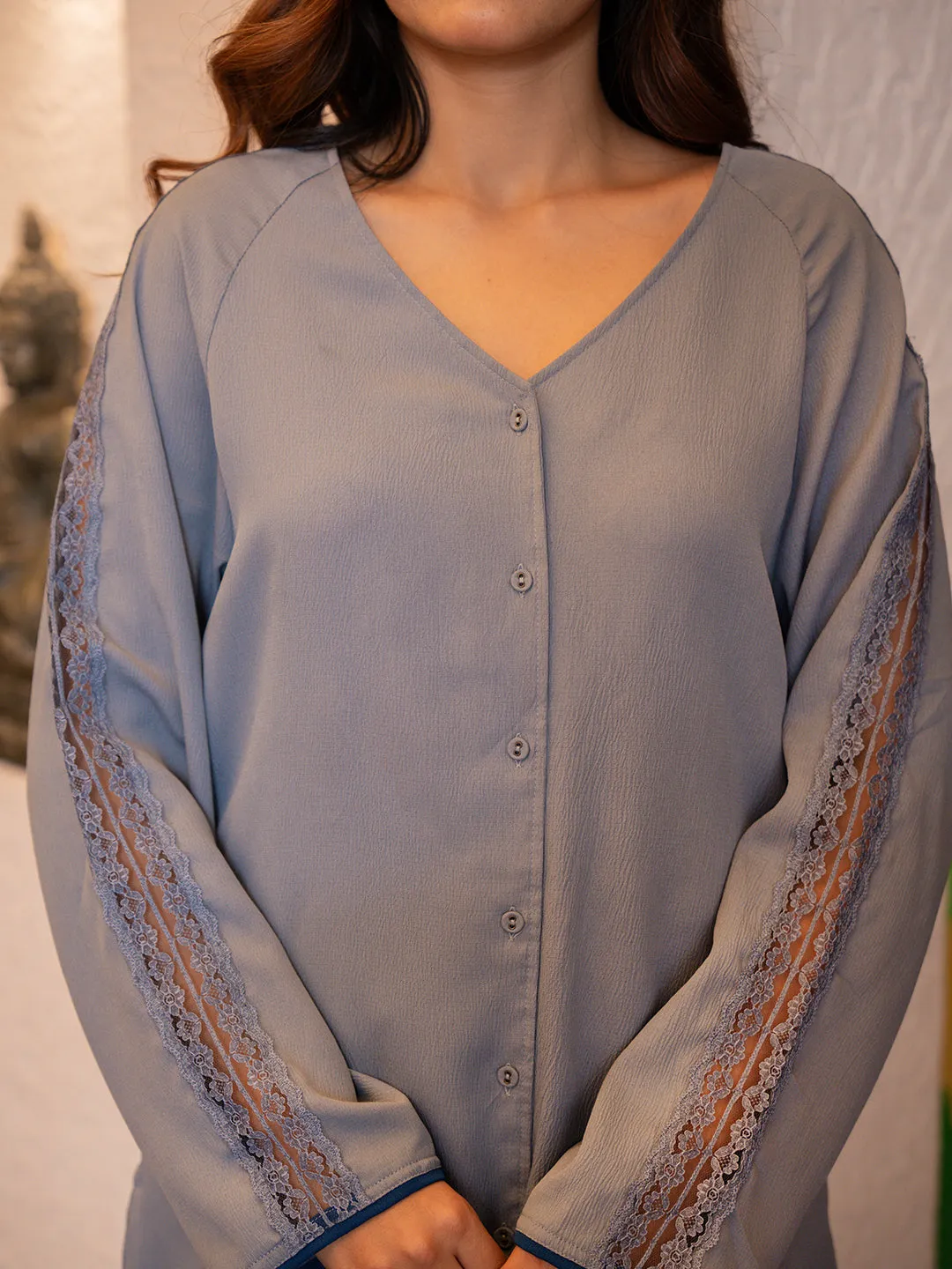 Pigeon Blue Soft Crepe Shirt Patiala Co-Ord Set