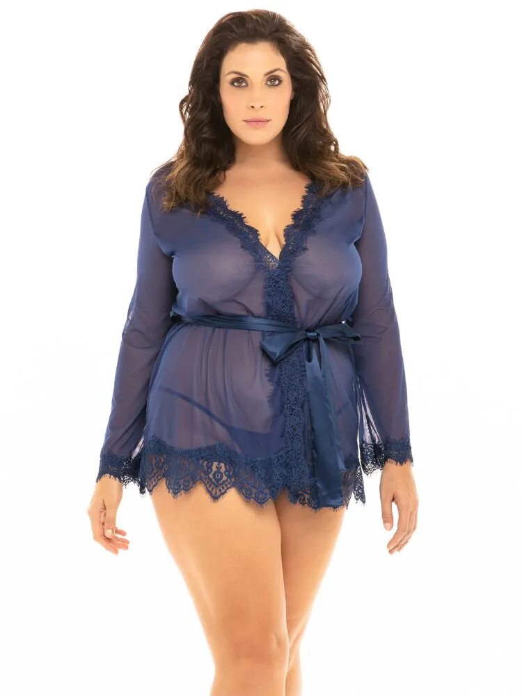 Plus Size Estate Blue Robe & Panty Set