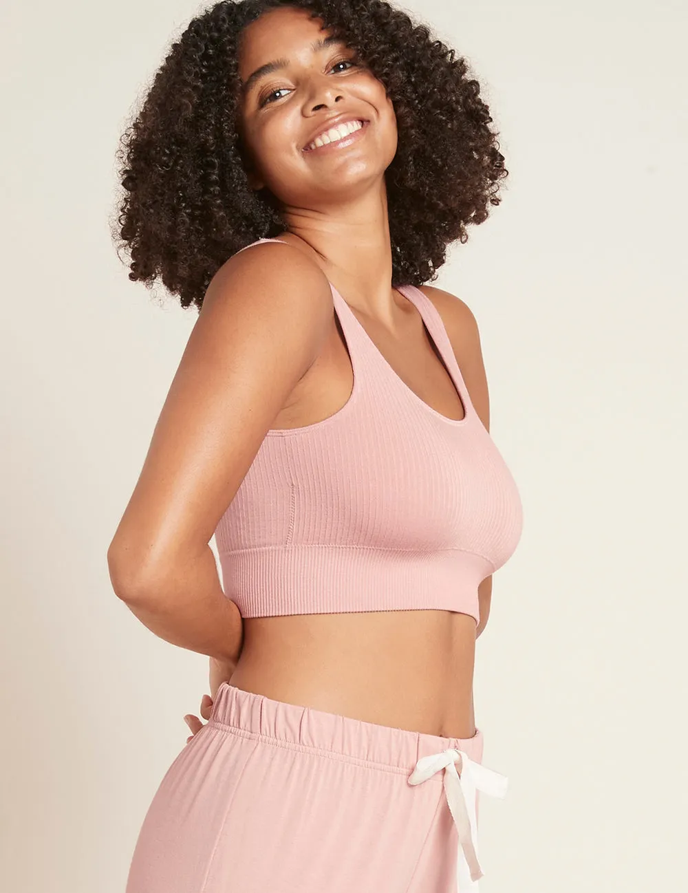 Ribbed Seamless Bra - Dusty Pink