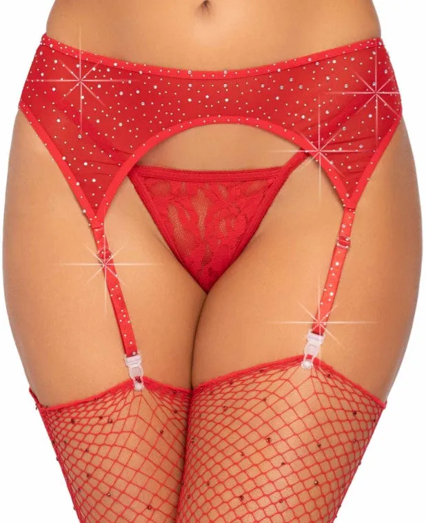 Roxy Rhinestone Garter Belt - O/S (Red)