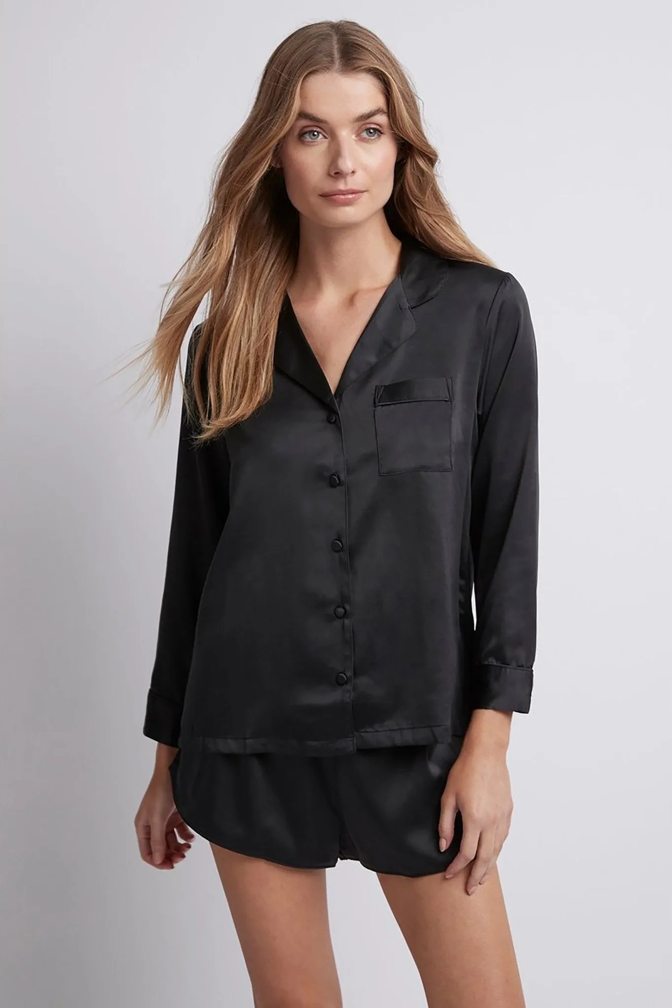 Toni Long Sleeve with Short Pyjama Set - Black