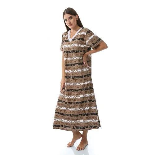 Women's Short Sleeve Cotton Nightgown, Casual & Chic Sleepwear - Brown