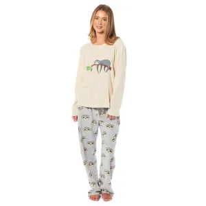 Women's Sloth Thermal Fleece Pyjamas Set Soft Warm Winter PJs Animal Print Loungewear Sleepwear Long Sleeve Top and Bottom by Daisy Dreamer